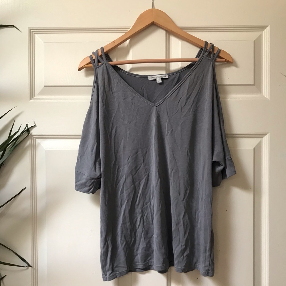 Green envelope cold shoulder top